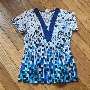 Peaches Uniforms Blue and Teal Patterned Top